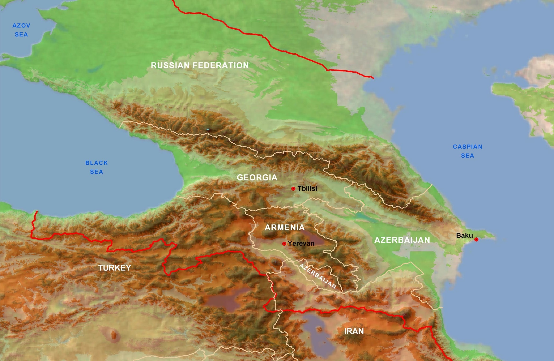 Карта рельефа Закавказья