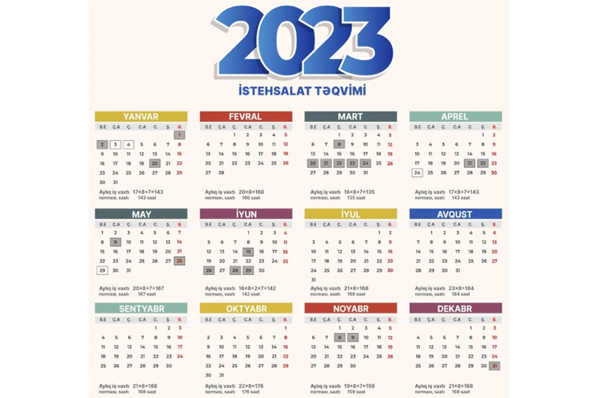 Teqvim 2023. Рабочие дни 2023. Istehsalat 2023. Рабочие дни в январе 2023.